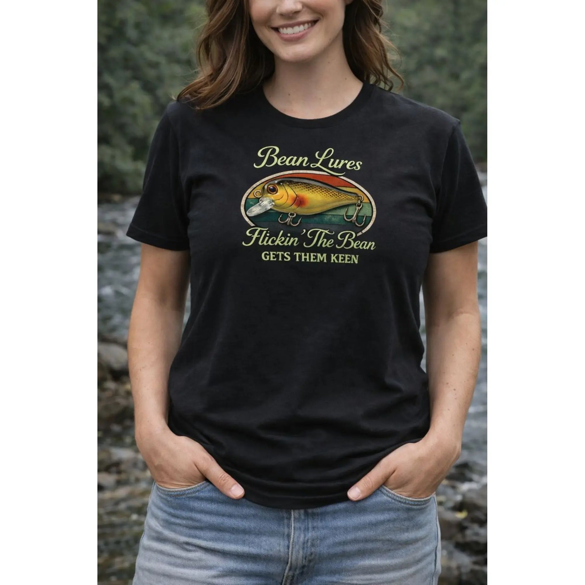 Bean Lures Retro Tee - Black N Gold Crank Bait Whateva Outdoors